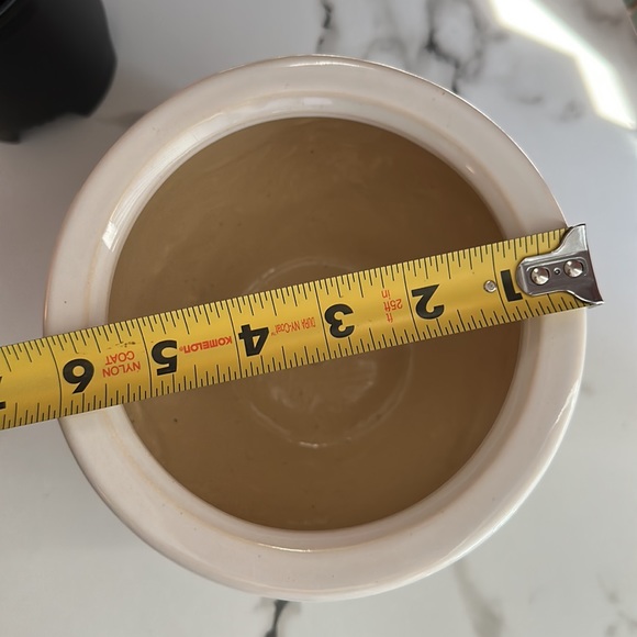 Boho Cream ceramic glazed planter with blue Monstera leaves Never used - Picture 5 of 5